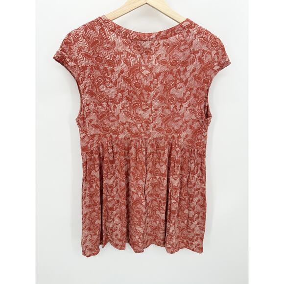 Anthropologie Vanessa Virginia Shirt Women XS Pink Cream Printed Cap Sleeve - Picture 2 of 10